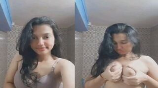 Cute Girl Boob Press In Topless In Bathroom