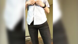 Skinny Amateur Strips and Strokes His Big Cock