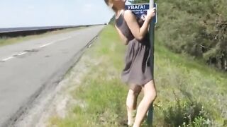 Russian MILF Flashes on the Road