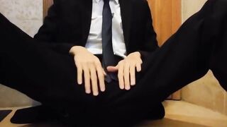 Bareback Student in the WC Takes a Cum Tribute Handjob