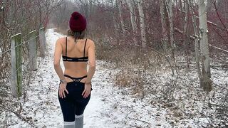 Wife gets huge public double creampie in snow storm from husband and friend / Sloppy seconds